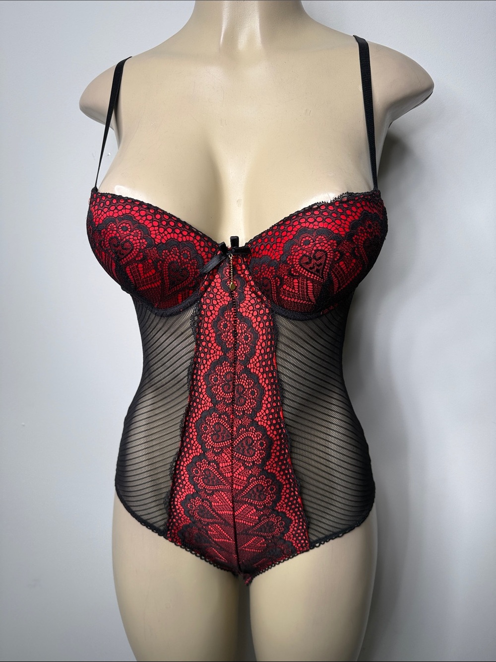 Red & Black Lace Bodysuit Teddy - Women Intimates
